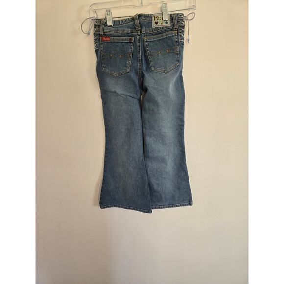 Vintage Mudd y2k lace up jeans size 7 juniors embroidered boho blue bell bottoms - Picture 3 of 7